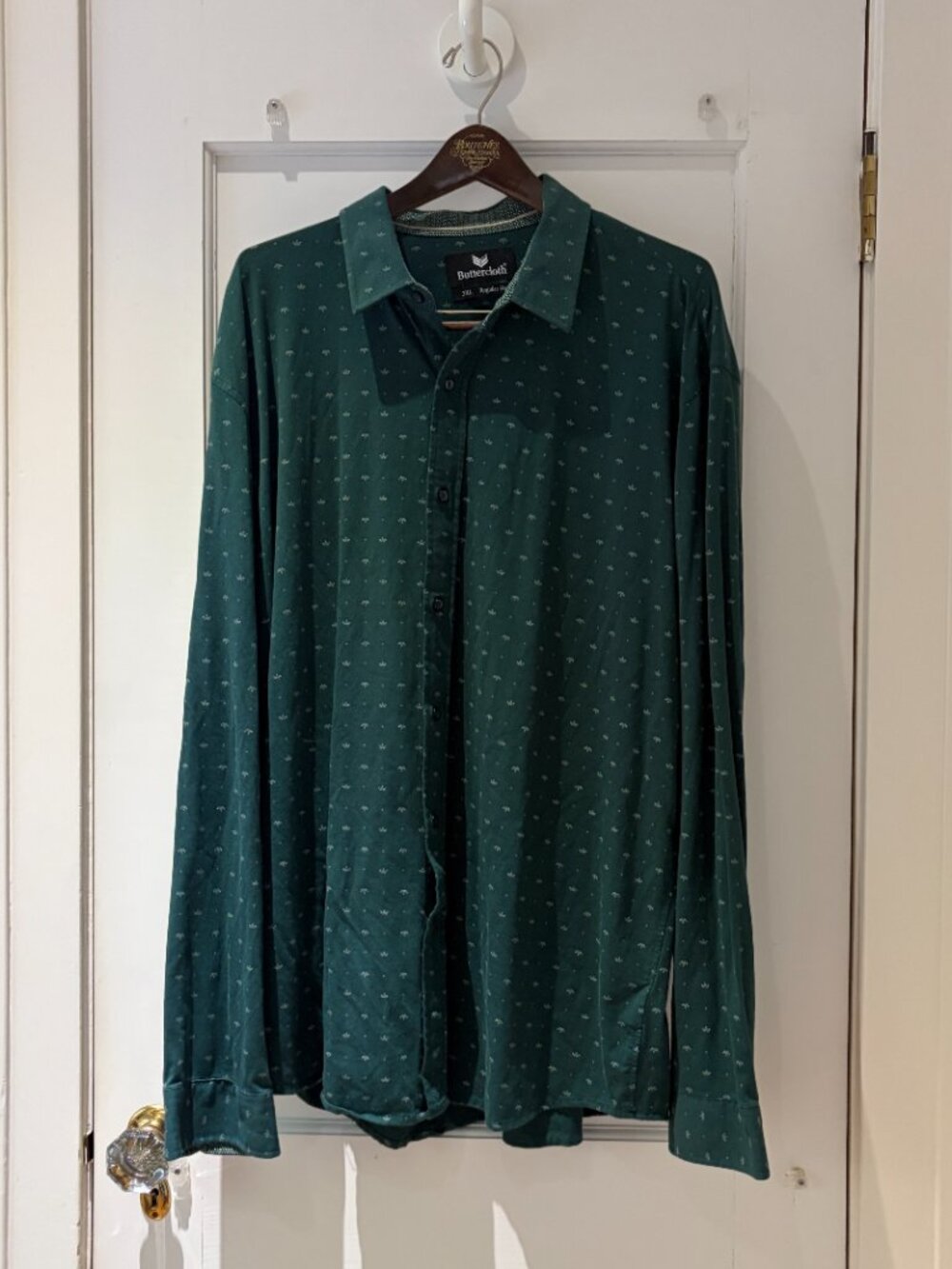 Buttercloth Long Sleeve Button Down Green Shirt Size 3XL Geometric Print - Picture 2 of 9